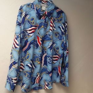 SUSAN GRAVER NAUTICAL DESIGN LONG SLEEVE BLOUSE XL